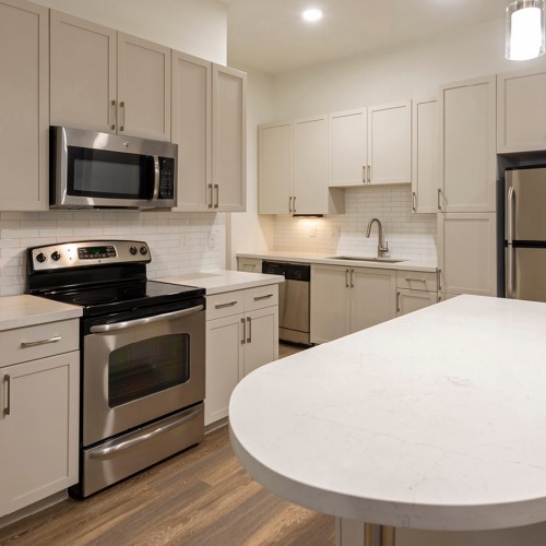Well-lit kitchen with ample counter space